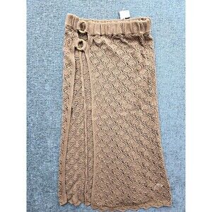 Free People FP Beach Womens L Brown Crochet Knit Wrap Maxi Skirt Boho Cotton